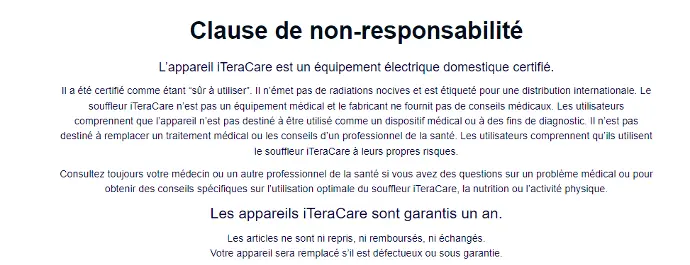 Clause de non responsabilité Iteracare