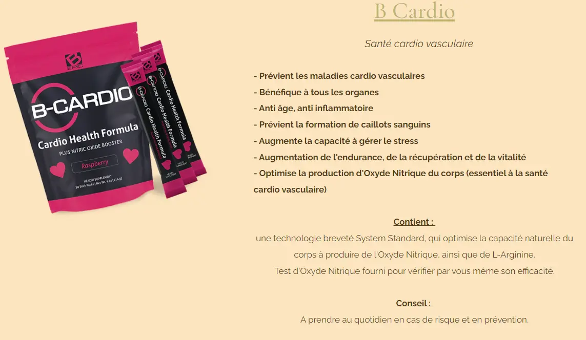 B Cardio BEPIC stimulant de l'Oxyde nitrique essentiel à la santé cardio vasculaire